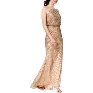 Taupe Sleeveless Beaded Evening Gown 7810
